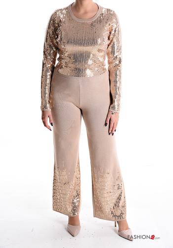  Ensemble coordonné col rond à paillettes avec élastique 