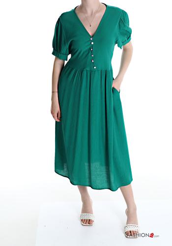  v-neck Dress with buttons with pockets Jade