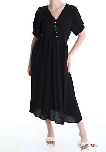  v-neck Dress with buttons with pockets Black