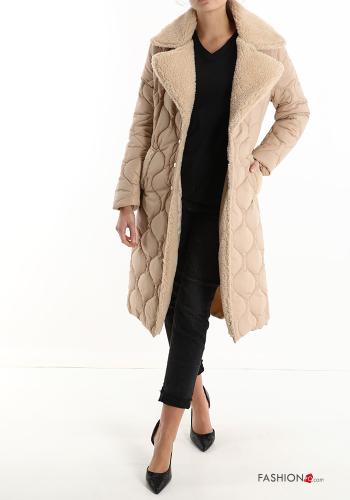  Puffer Jacket with buttons with faux fur with pockets Camel