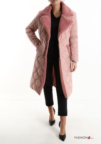  Puffer Jacket with buttons with faux fur with pockets Pink