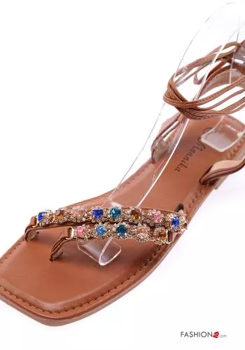  faux leather Sandals with rhinestones Ankle strap