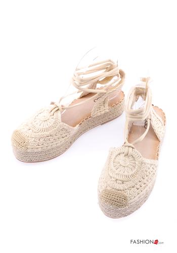  Besticktes Muster Espadrilles mit Knöchelriemen Wheat (Weizen)