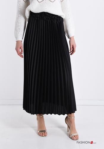  Falda satén Longuette con plisado con lazo  Negro