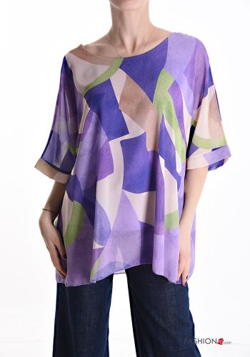  Abstract print Blouse 3/4 sleeve Lilac