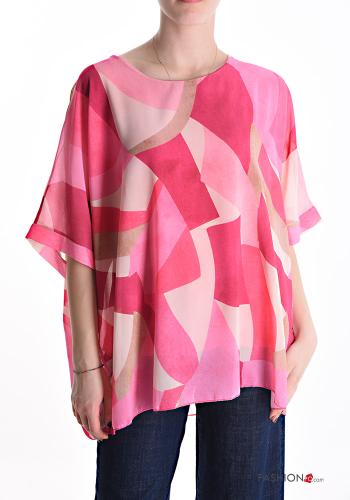  Abstract print Blouse 3/4 sleeve Fucsia