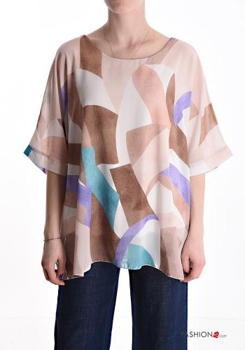  Abstract print Blouse 3/4 sleeve Beige