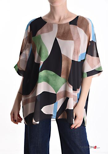  Abstract print Blouse 3/4 sleeve Black