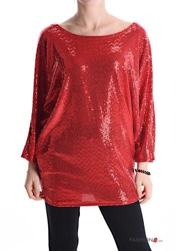  metallic Long sleeved top 3/4 sleeve Red
