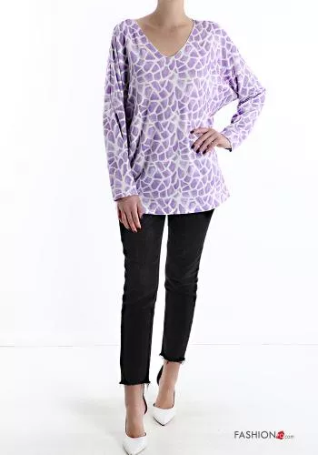  Animal print Long sleeved top with v-neck