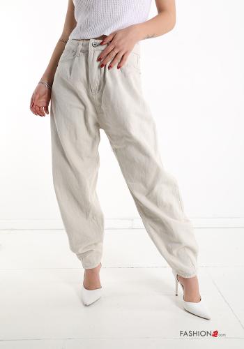  Pantalone in Cotone con tasche  Beige