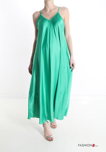  V-Ausschnitt Satin Ärmelloses Kleid  Smaragdgrün