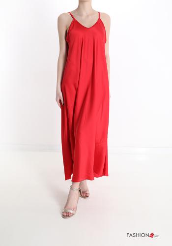  satin Sleeveless Dress with v-neck Red