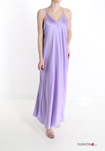  satin Sleeveless Dress with v-neck Lilac