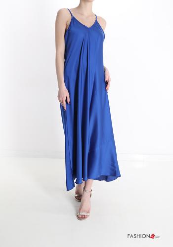  V-Ausschnitt Satin Ärmelloses Kleid  Leuchtend blau