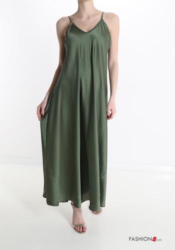  satin Sleeveless Dress with v-neck Military green