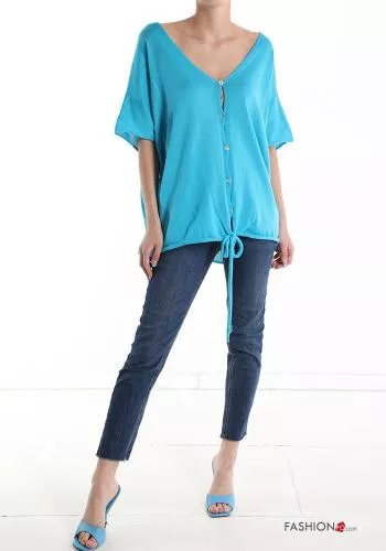  Cotton T-shirt with buttons with v-neck