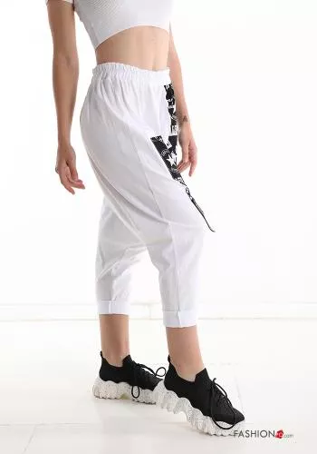  Aufschriftes Muster Jogginghose aus Baumwolle mit Taschen mit Reißverschluss
