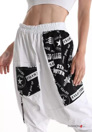  Pantalon de jogging en Coton Imprimé écrit avec poches avec fermeture éclair 