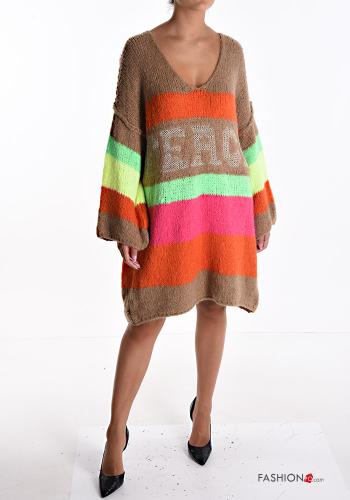  Striped Mohair Dress with v-neck