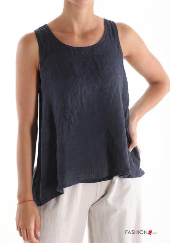  Linen Tank-Top with buttons Midnight blue