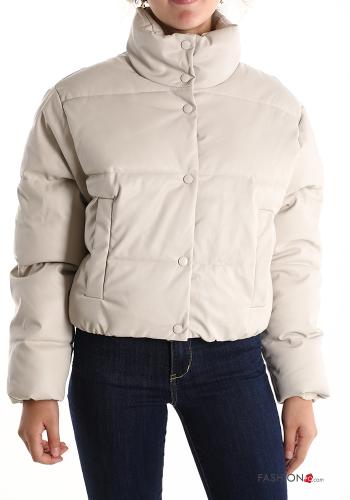  faux leather Rollneck Puffer Jacket with pockets