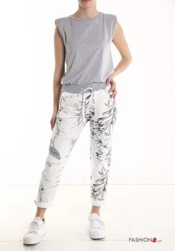  Floral Cotton Trousers with pockets with drawstring