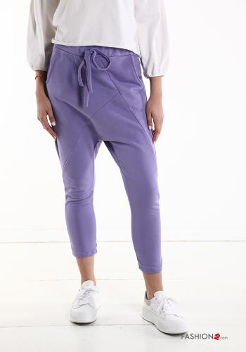  Pantalone sportivo in Cotone cavallo basso con tasche con coulisse  Lilla