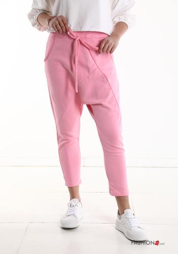  Pantalone sportivo in Cotone cavallo basso con tasche con coulisse  Rosa