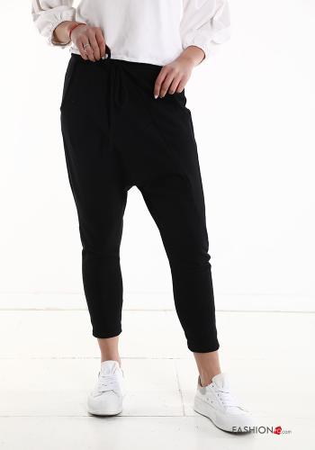  Pantalone sportivo in Cotone cavallo basso con tasche con coulisse  Nero