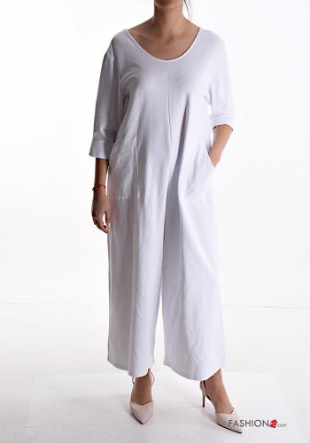  Combinaison en Coton manches longues avec poches  Blanc