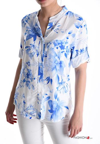  Camisa manga corta Estampado Floral  Azul eléctrico