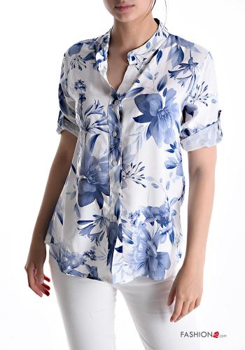  Camisa manga curta Floral  Centáurea-azul