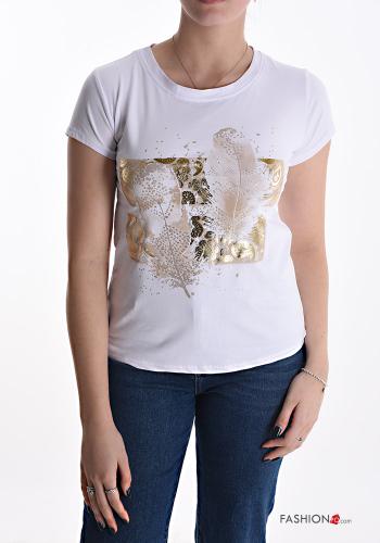  T-shirt in Cotone Fantasia stampata  Beige