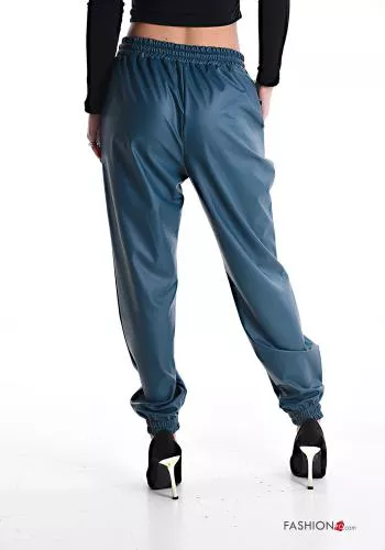  Pantalon faux cuir avec coulisse avec poches avec élastique 