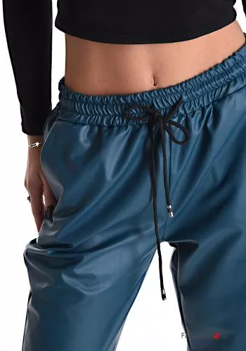 Pantalon faux cuir avec coulisse avec poches avec élastique 