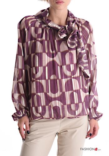  Patterned lurex Blouse with bow Mountbatten pink