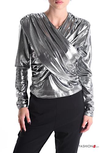  metallic Long sleeved top  Silver