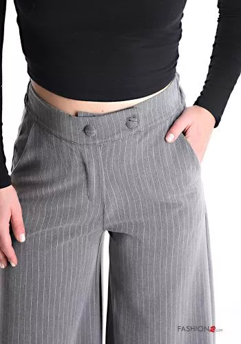  Pantalon taille haute wide leg Imprimé à rayures avec poches avec élastique à boutons 