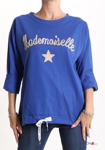  Lettering print Cotton Sweatshirt with bow
