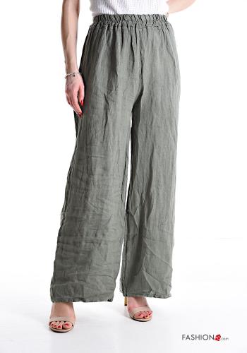  Linen Trousers with elastic Military green