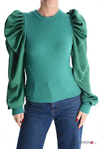  puff sleeve crew neck Long sleeved top  Sea green
