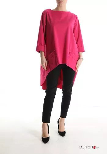  asymmetrical Cotton Blouse with pockets 3/4 sleeve