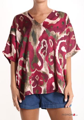  Abstract print Blouse with v-neck Bordeaux