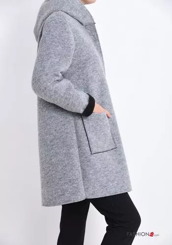  Wool Mix Coat with pockets with hood with zip