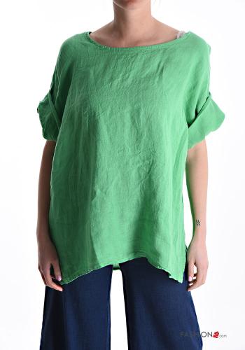  short sleeve Linen Blouse  Light green