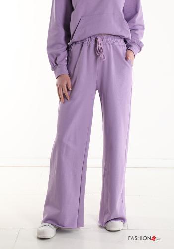  Pantalon de jogging en Coton wide leg avec poches avec coulisse 