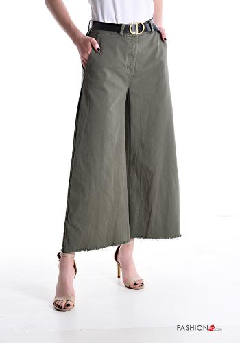  wide leg Cotton Trousers with belt with pockets