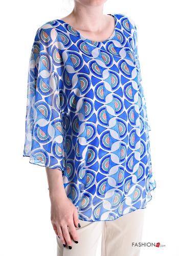  Geometric pattern Blouse 3/4 sleeve Electric blue