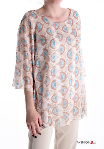  Geometric pattern Blouse 3/4 sleeve Beige